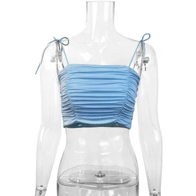 New Style Lace-up Crop-top That Can Be Worn Outside Featuring a Sexy   Versatile Short-sleeved Top with a Plunging Neckline.