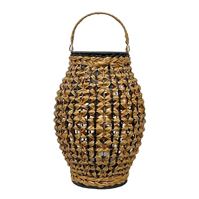 Outdoor Solar Powered PE Rattan Woven LED Lantern Tempered Glass Diffuser Dimmable IP55 Rated Garden/Courtyard Decorative