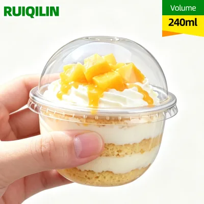 1000 Pack 8oz Dessert Cups Mini Cake Ice Cream Cup Food Containers 240ml Cute Disposable U Shape Plastic PP Cups with Lids