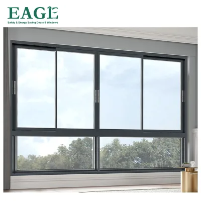 Aluminum Alloy Frame Six-Tracks Sliding Windows Horizontal Opening Pattern Windproof Heat Insulation Design Stainless Steel