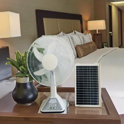 Portable 16-Inch Table Fan with Remote Control Adjustable Wind Speed Battery/Electric Power Source for Car Hotel Home-US Plug