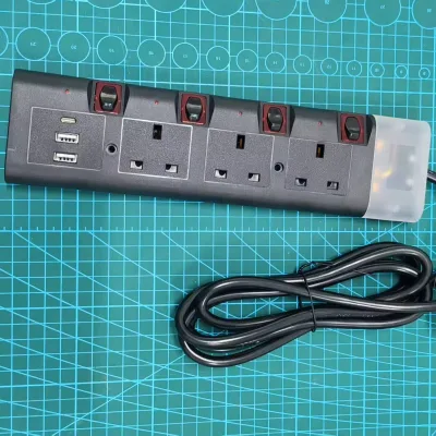 3-Way ABS Wall Extension Socket 3 AC Outlets 2 USB a Ports 1 USB C Port 13A