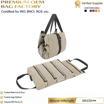 Custom Logo Canvas Multi-Pocket Tool Roll up Bag Hand Carry Hardware Tool Organizer for Workshop Outdoor