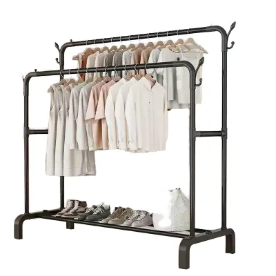 Metal Movable Floor-to-Floor Coat Rack Drying Rack with Balcony Clothes Rod Shelf for Bedroom Dormitory Home Hanging Clothes