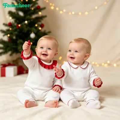 High Quality Festival Photo Comfort Ruffle Bow Decor Sibling Matching Toddler Infant Christmas Pjs Pajamas Set
