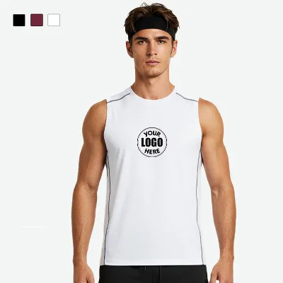 87% Polyamide 13% Spandex Quick Dry Contrast Color Stitching Tank Top Men Moisture Wicking Running Vest Marathon Sports Tank Top