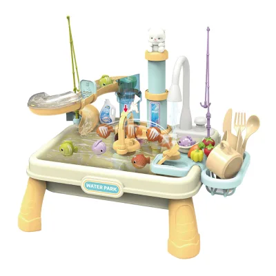 Kids Pretend Play Electric Water Pressure Dishwasher Recirculating Outlet Water Table Fishing Game Toy