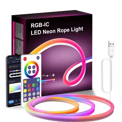 RGBIC 2M 120LED Gaming Neon LED Wall Light App Control WiFi Smart Silicon USB Flexible Color-Changing Rope Light for Bedroom