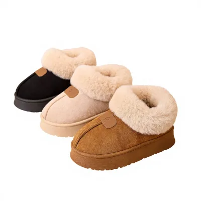 Cross-border Spot Wholesale Autumn/winter Womens Suede-lined Home Shoes Thick-soled Non-slip Indoor-outdoor Korean Style