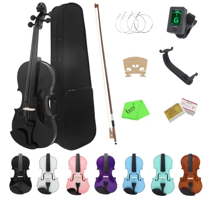 Beginner Adult Children's 4/4 Solid Wood Violin Set Maple Spruce Top Ebony Fingerboard Glossy Finish Brazil Wood Bow