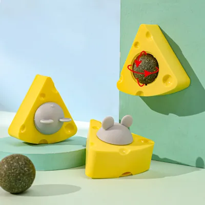 New Eco-Friendly Fashion Customize Logo Pet Product Bite Resistant Multi-functional Cat Toy Interactive Cheese Shape Catnip Ball