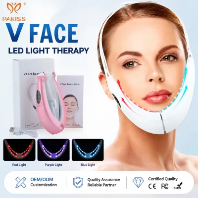PAKISS Micro Current Face Lifting Massager V Line Facial Belt 5 Modes 8 Levels LED Color Light Beauty Device for Home Use