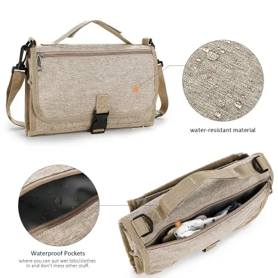 Custom Color Logo Multi Function Travel Lightweight Handheld & Cross Body DualUse Waterproof Foldable Baby Diaper Changing Pad