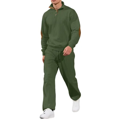 Spring and Autumn Men's Vertical Striped Pants Stand up Collar Jacquard Color Blocked Pit Stripe Hoodie Casual Sports Set