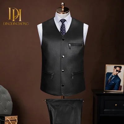 Winter and Autumn High-end Genuine Leather Jacket with Down-filled Inner Lining. Men's Top-grade Raw Cowhide Vest Jacket