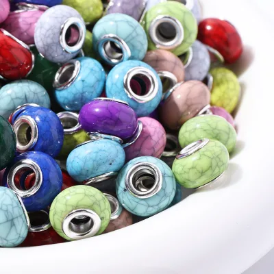 Solid Color Resin Turquoise Large Hole Beads Cracked Pan Lucite Beads for DIY Bracelet Acrylic Plastic Beads