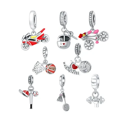 925 Sterling Silver Sports Combination Basketball Bicycle Motorcycle Pendant DIY Bracelet Necklace Accessories Wholesale