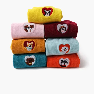 Cute Animal Husky Pug Dog Pitbull Embroidery Women Socks for Dogs Lovers