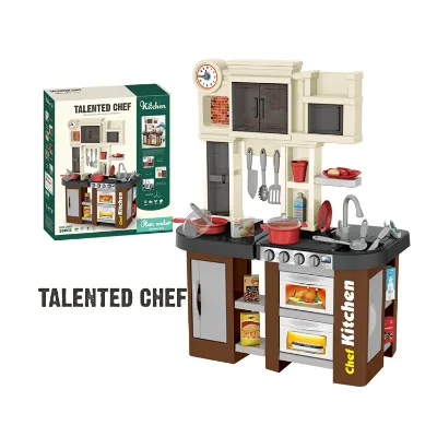 58PCS Deluxe Kitchen Set with Running Water Realistic Lights and Music for Kids Role Play Cooking Toy Workshop Center