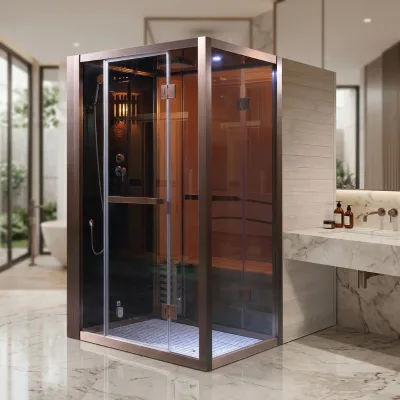 Tempered Glass Steam Sauna Booth with Built-in Shower Fixtures