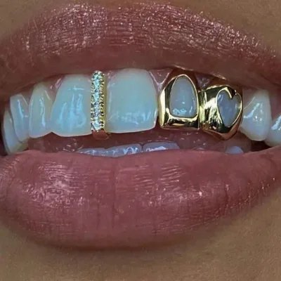 Hiphop Hollow Heart Double Teeth Set Anti-Fatigue Copper Women Men Unisex Zircon Teeth Grillz Daily Street Cool Accessories
