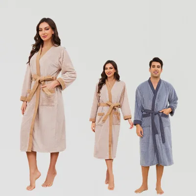 Wholesale Custom Adult Bathrobe Microfiber Kimono Collar Coral Fleece Bath Robes