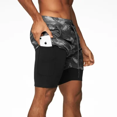 CHENGMO SPORTS 2 in 1 Men's Running Shorts with Phone Pockets Gym Fitness Short Pants Training Jogging Quick Dry Breathable