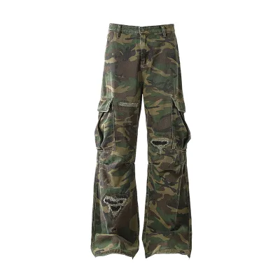 Washed Cargo Camo Pants Cotton Tactical Flared Camo Pants for Men Clothing Street Wear Clothing Wholesale
