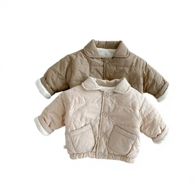 Korean-style Childrens Clothing Fleece-lined Thickened Two-tone Puffer Jacket Short Polyester Coat Toddlers Kidsboys