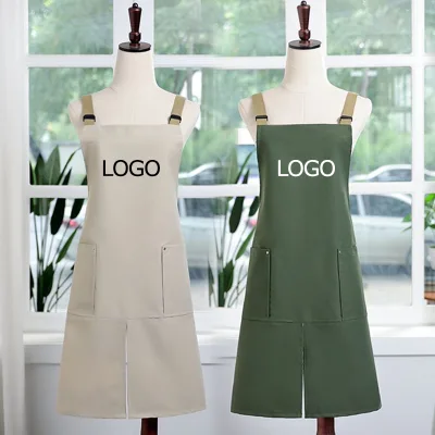 Factory Price Custom Logo Cotton Flexible Dark Green Black Aprons for Beauty Salon Hairdressing Kitchen Apron Barber