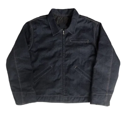 Vintage Retro Raw Selvedge Men's Denim Jacket Casual Formal Winter Coat with Pockets and Button Hip Hop Style Jacket