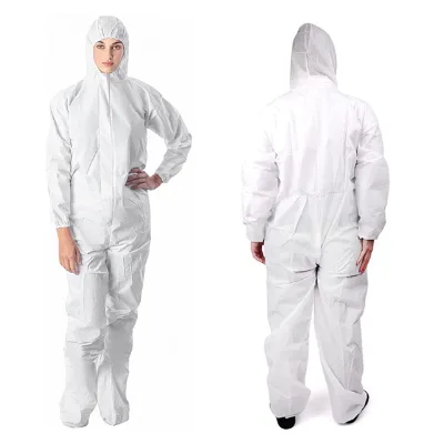 Factory Price White Nonwoven Disposable Coverall Overall Printed Technics for Safety Medical & Construction Use Printed Technics