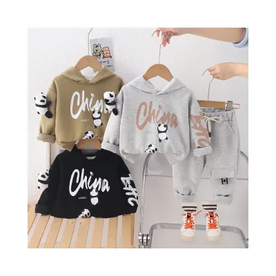 Children's Winter Suit with Korean Style New Cartoon Hooded Sweatshirt Cotton Shorts