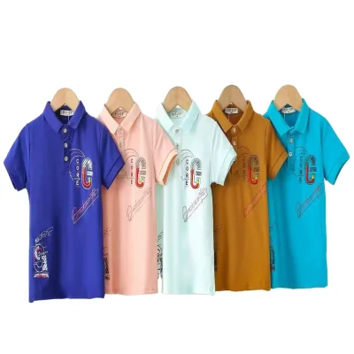 2.08 Dollars Model CAF090 Size 90-130 Polo Baby Football Sweat Drop Football Cotton Shoulder Oversized Sports T Shirt for Kids