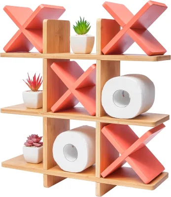 Toilet Paper Holder Stand with Wooden Toilet Paper Storage Bathroom Hanging Storage Wall Mounted Shelves Wall Decor
