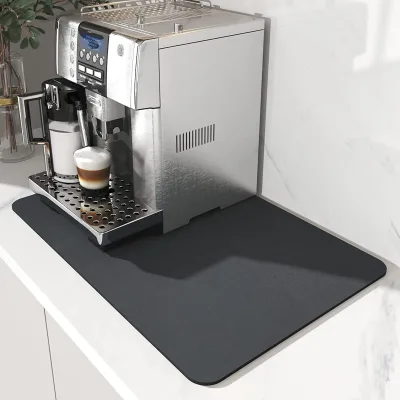 Premium Silicone Dual-Zone Design Coffee Mat with Raised Edges Quick Clean Coffee Station Mat Coffee Bar Mat for Countertop