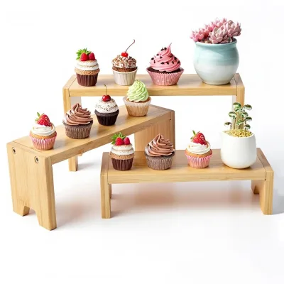 3 Tier Eco-Friendly Bamboo Cake Risers Display Stand Organizer for Cupcake Home Decor