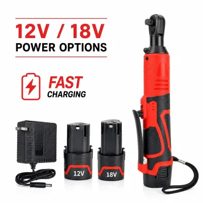 90-degree Straight Angle Electric Charging Ratchet Wrench 12V/18V Charging Wrench Lithium Battery 3/8in Drive