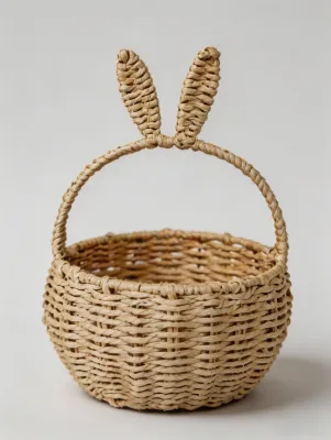 Easter Basket Little Bunny Rattan Woven Handmade Basket with Handle American Style for Easter Gifts and Teens