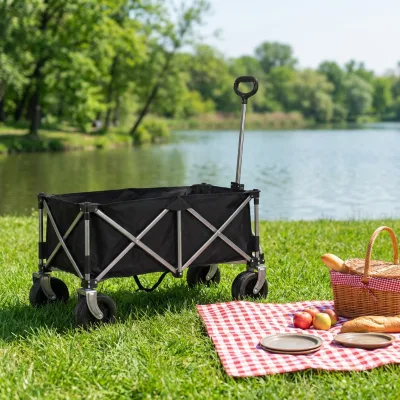 Foldable Outdoor Camping Wagon Cart With Aluminum Frame Universal Wheels Portable Picnic Fishing Trolley