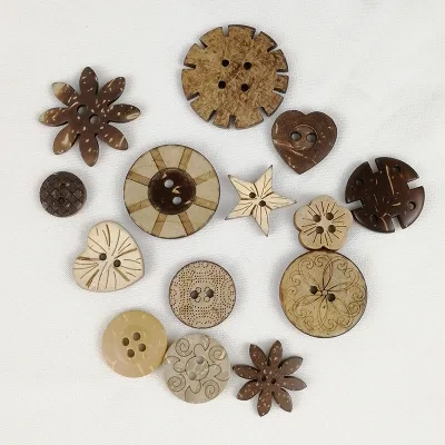 Multiple Styles Unique Shape Coconut Shell Natural Wooden Buttons with 2 Holes for DIY Clothing Sewing Button