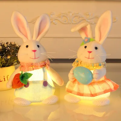 2025 New Easter Dolls Decorations Table Ornament Cute Egg Radish Glowing Rabbit Easter Plush Toys Bunnies