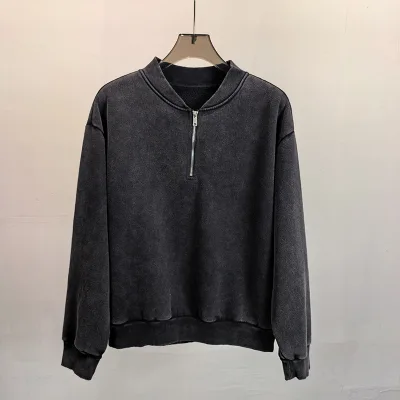 Unisex Boxy Loose Fit Vintage Garment Wash Pullover 350G Heavyweight Half Zip Sweatshirt Cotton Polyester Streetwear Casual Tops