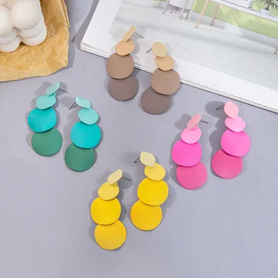 Women's Boho Statement Round Matte Disc Circle Dangle Earrings Colored Metal Plating Drop Earrings Accessories for Parties