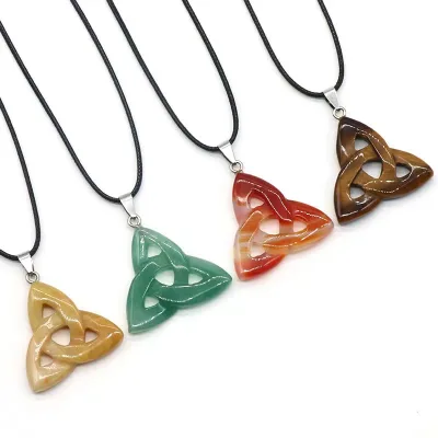 Crystal Irish Keltic Knot Pendant Charms Semi-precious Stone Three-ring Pendant Clear Quartz Agate Pendant For DIY Jewelry