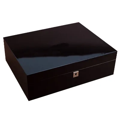High Gloss Black Wooden Cigar Humidor Large Capacity Cigar Box with Lock Custom Gift Packaging