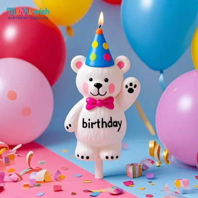 Merri Wish New Smokeless Paraffin Wax Birthday Party Christmas Graduation White Polar Bear Birthday Candle Cartoon Cake