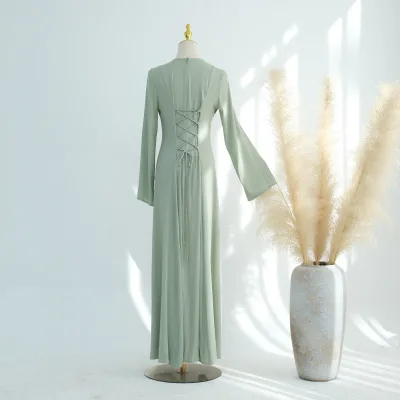 Dubai Turkey Solid Color Large Hem Tie Sexy Organza Dress Robe