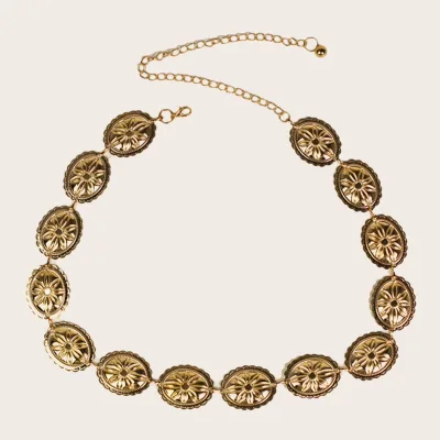 Women's Luxury Alloy Eco-Friendly Nickel-Free Waist Chain Belt Embossed Vintage Carving 115cm Length for Dress Accessories