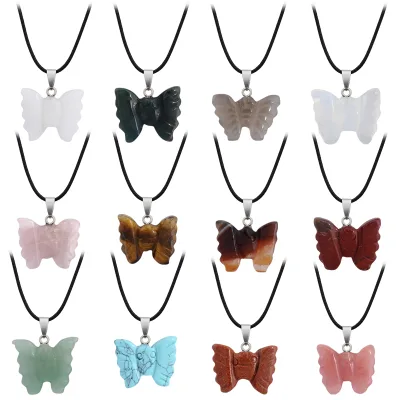 Hot Sale High Quality Natural Gem Stone Carved Butterfly Pendants Classic Style Small Stone Pendants for Gift